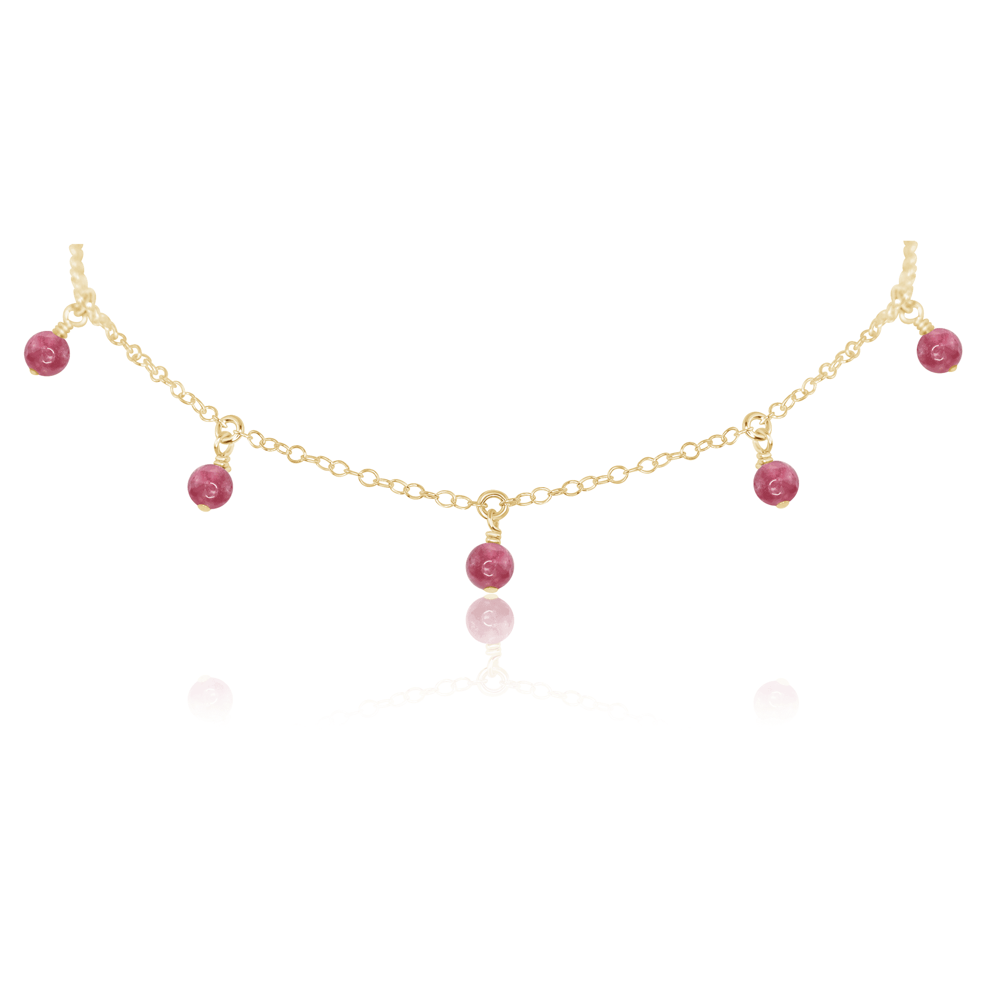 Pink Tourmaline Bead Drop Choker - Pink Tourmaline Bead Drop Choker - 14k Gold Fill - Luna Tide Handmade Crystal Jewellery