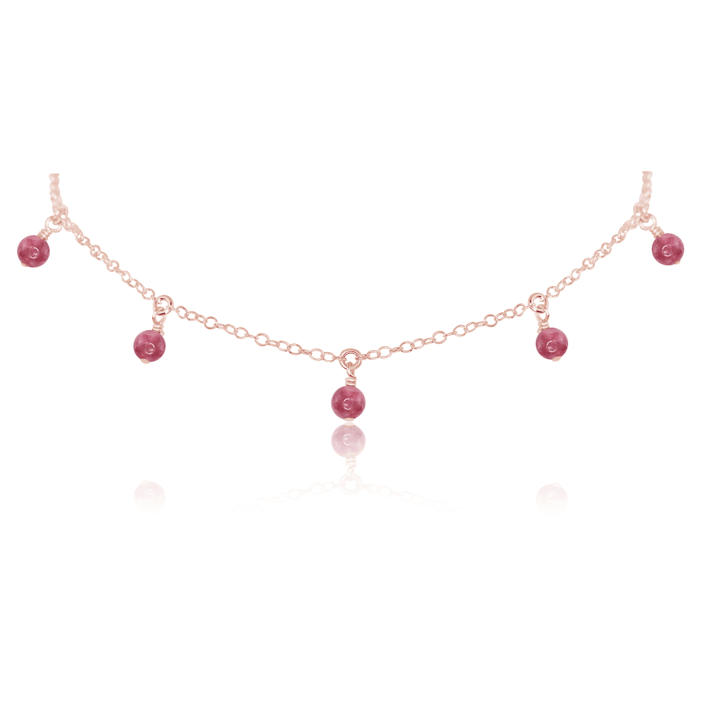 Pink Tourmaline Bead Drop Choker - Pink Tourmaline Bead Drop Choker - 14k Rose Gold Fill - Luna Tide Handmade Crystal Jewellery