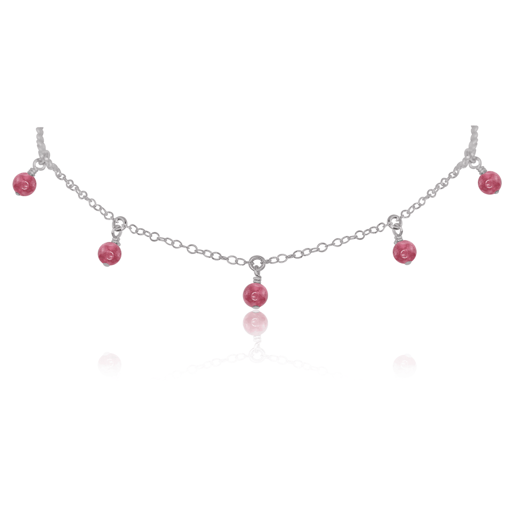 Pink Tourmaline Bead Drop Choker - Pink Tourmaline Bead Drop Choker - Stainless Steel - Luna Tide Handmade Crystal Jewellery