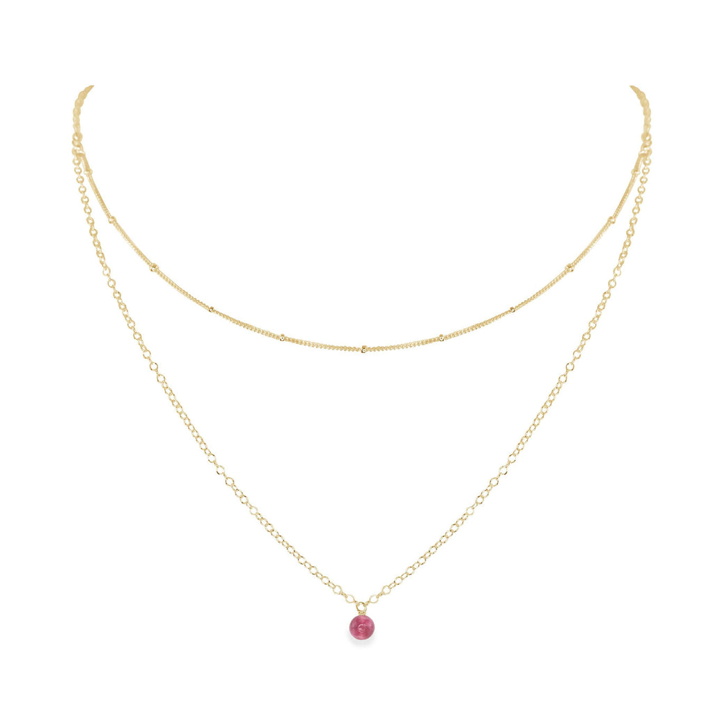 Pink Tourmaline Gemstone Chain Layered Choker Necklace - Pink Tourmaline Gemstone Chain Layered Choker Necklace - 14k Gold Fill - Luna Tide Handmade Crystal Jewellery