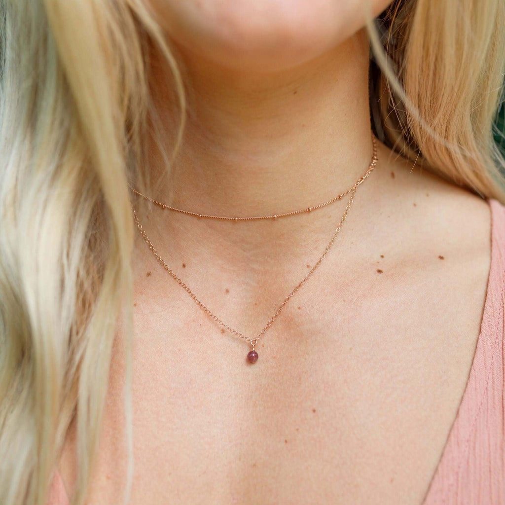 Pink Tourmaline Gemstone Chain Layered Choker Necklace - Pink Tourmaline Gemstone Chain Layered Choker Necklace - Sterling Silver - Luna Tide Handmade Crystal Jewellery