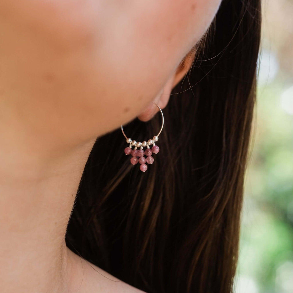 Pink Tourmaline Statement Hoop Earrings - Pink Tourmaline Statement Hoop Earrings - Sterling Silver - Luna Tide Handmade Crystal Jewellery