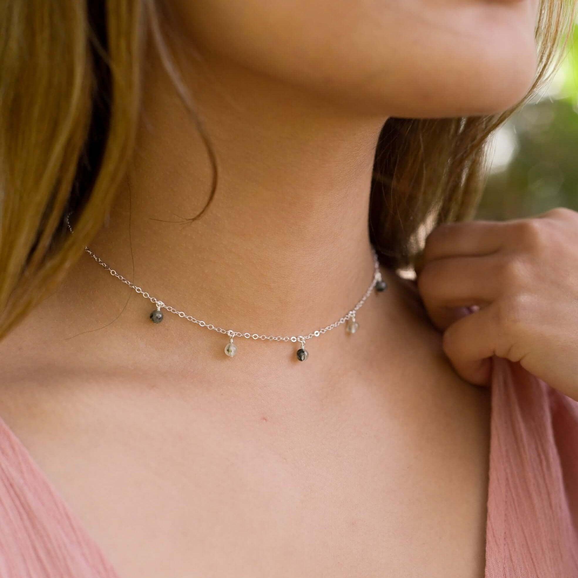 Prehnite Bead Drop Choker - Prehnite Bead Drop Choker - 14k Gold Fill - Luna Tide Handmade Crystal Jewellery