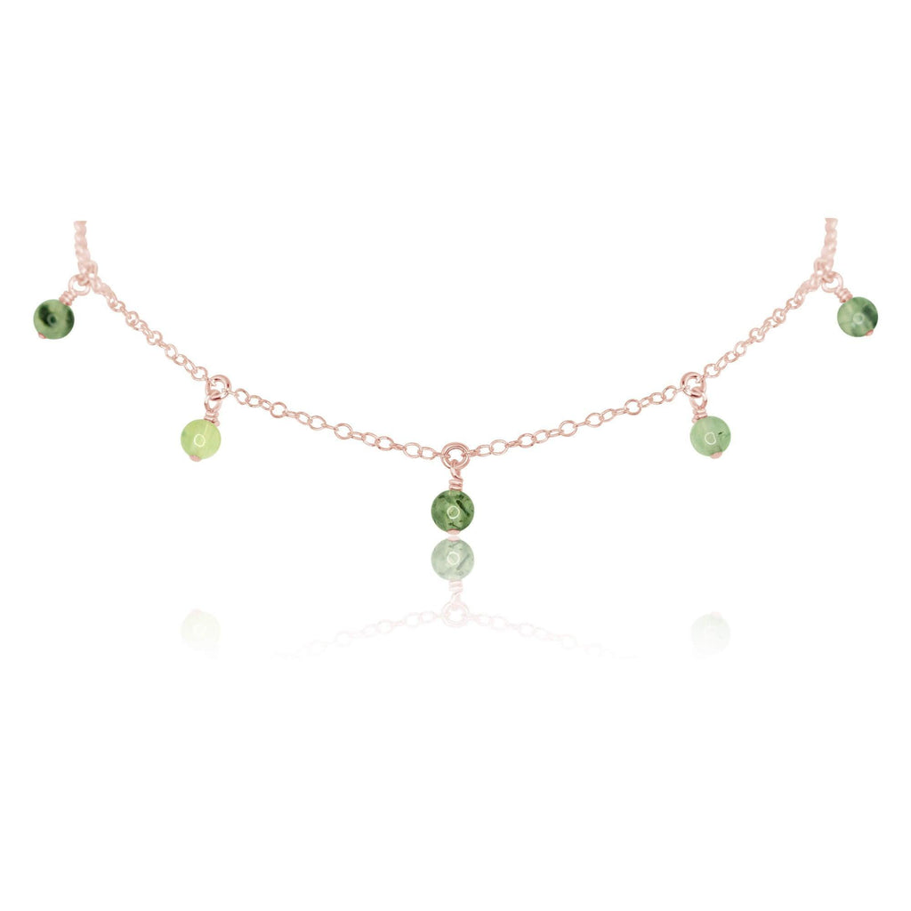 Prehnite Bead Drop Choker - Prehnite Bead Drop Choker - 14k Rose Gold Fill - Luna Tide Handmade Crystal Jewellery