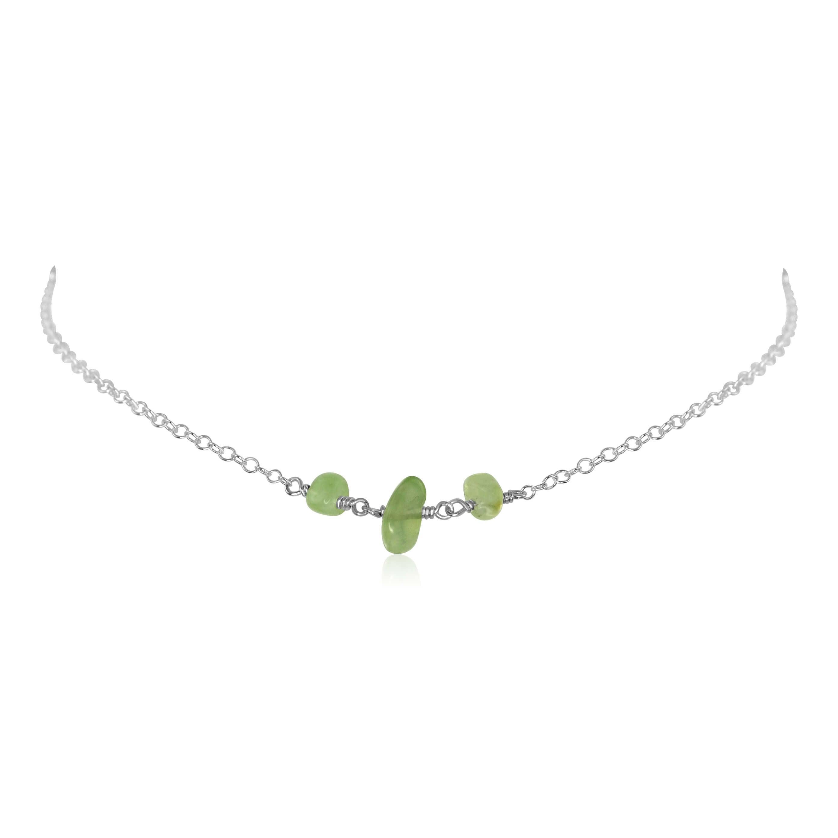 Prehnite Beaded Chain Choker Necklace - Prehnite Beaded Chain Choker Necklace - Sterling Silver - Luna Tide Handmade Crystal Jewellery