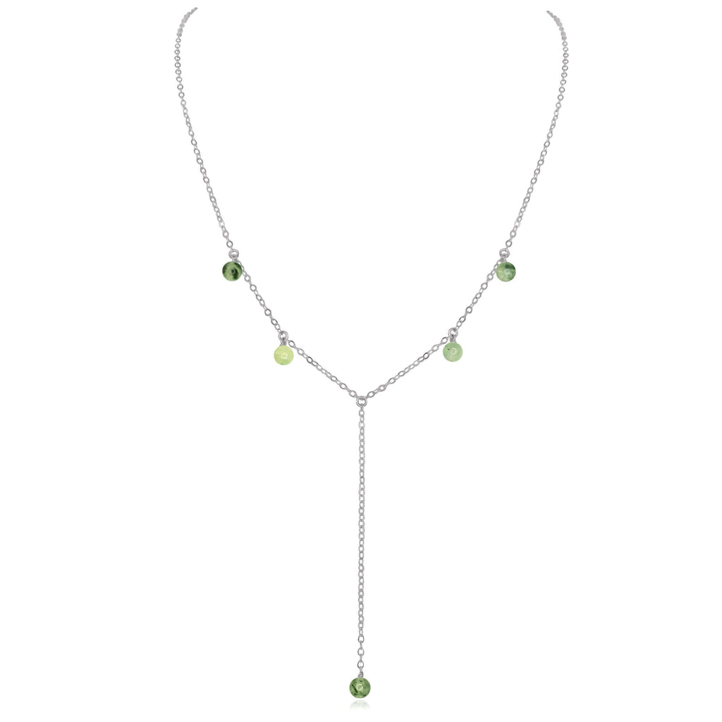 Prehnite Boho Lariat Necklace - Prehnite Boho Lariat Necklace - Stainless Steel - Luna Tide Handmade Crystal Jewellery