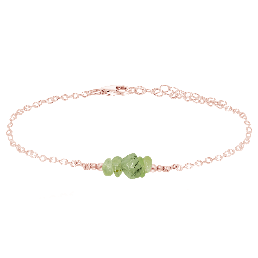 Prehnite Chip Bead Bar Anklet - Prehnite Chip Bead Bar Anklet - 14k Rose Gold Fill - Luna Tide Handmade Crystal Jewellery