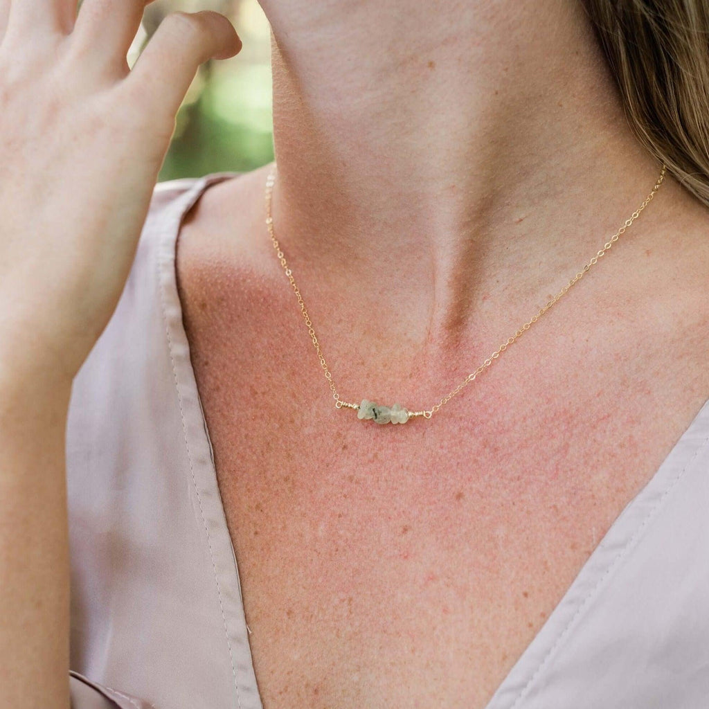 Prehnite Chip Bead Bar Necklace - Prehnite Chip Bead Bar Necklace - 14k Gold Fill - Luna Tide Handmade Crystal Jewellery