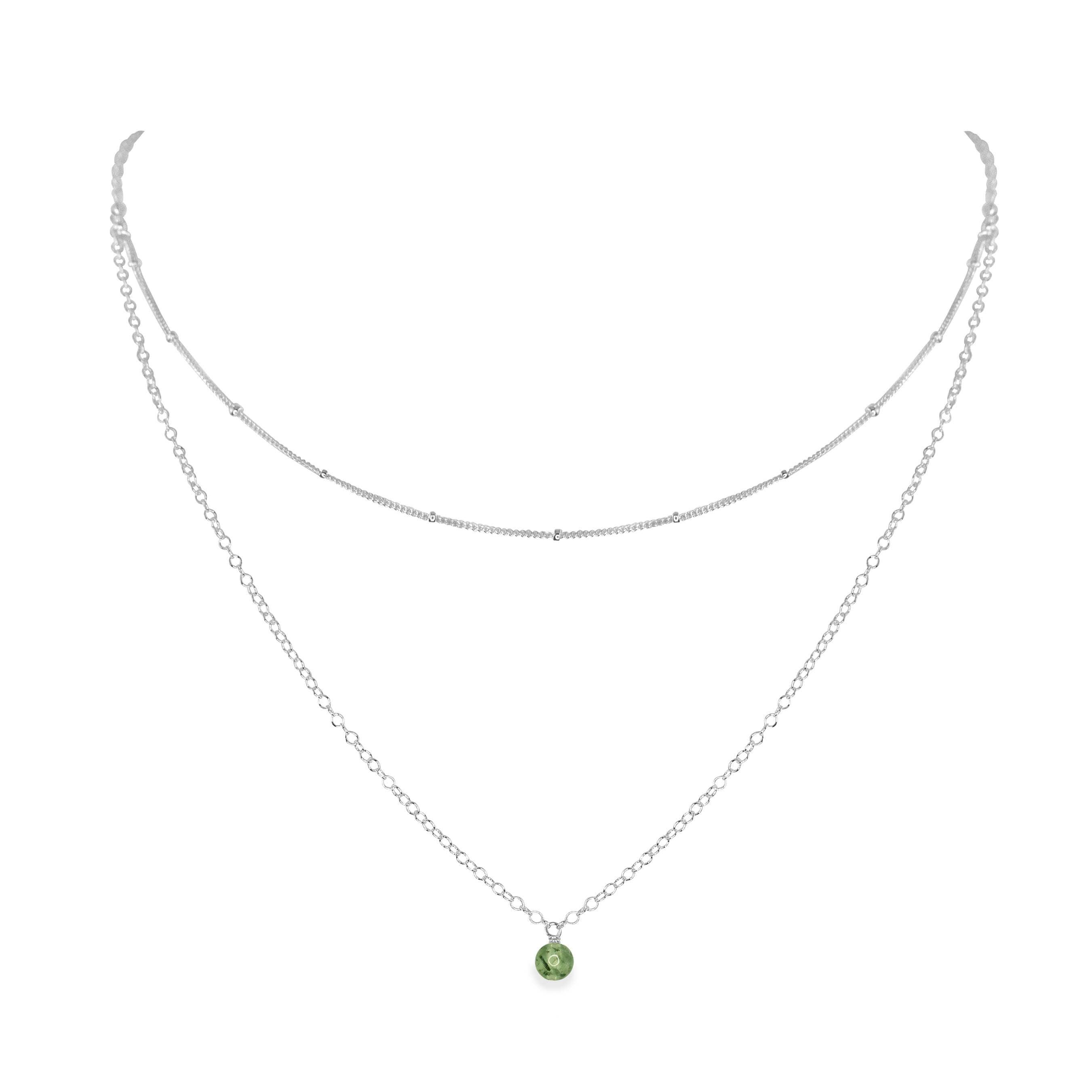 Prehnite Gemstone Chain Layered Choker Necklace - Prehnite Gemstone Chain Layered Choker Necklace - Sterling Silver - Luna Tide Handmade Crystal Jewellery