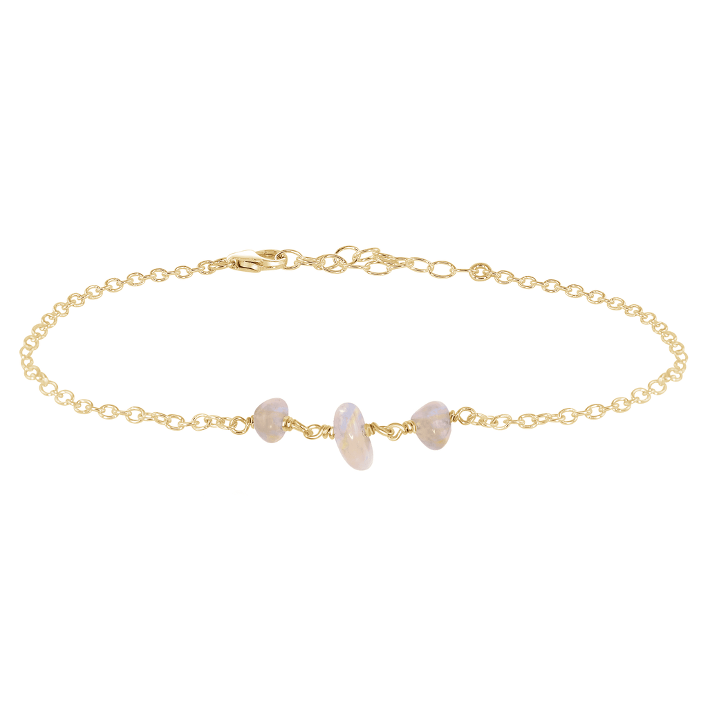 Rainbow Moonstone Beaded Chain Anklet - Rainbow Moonstone Beaded Chain Anklet - 14k Gold Fill - Luna Tide Handmade Crystal Jewellery