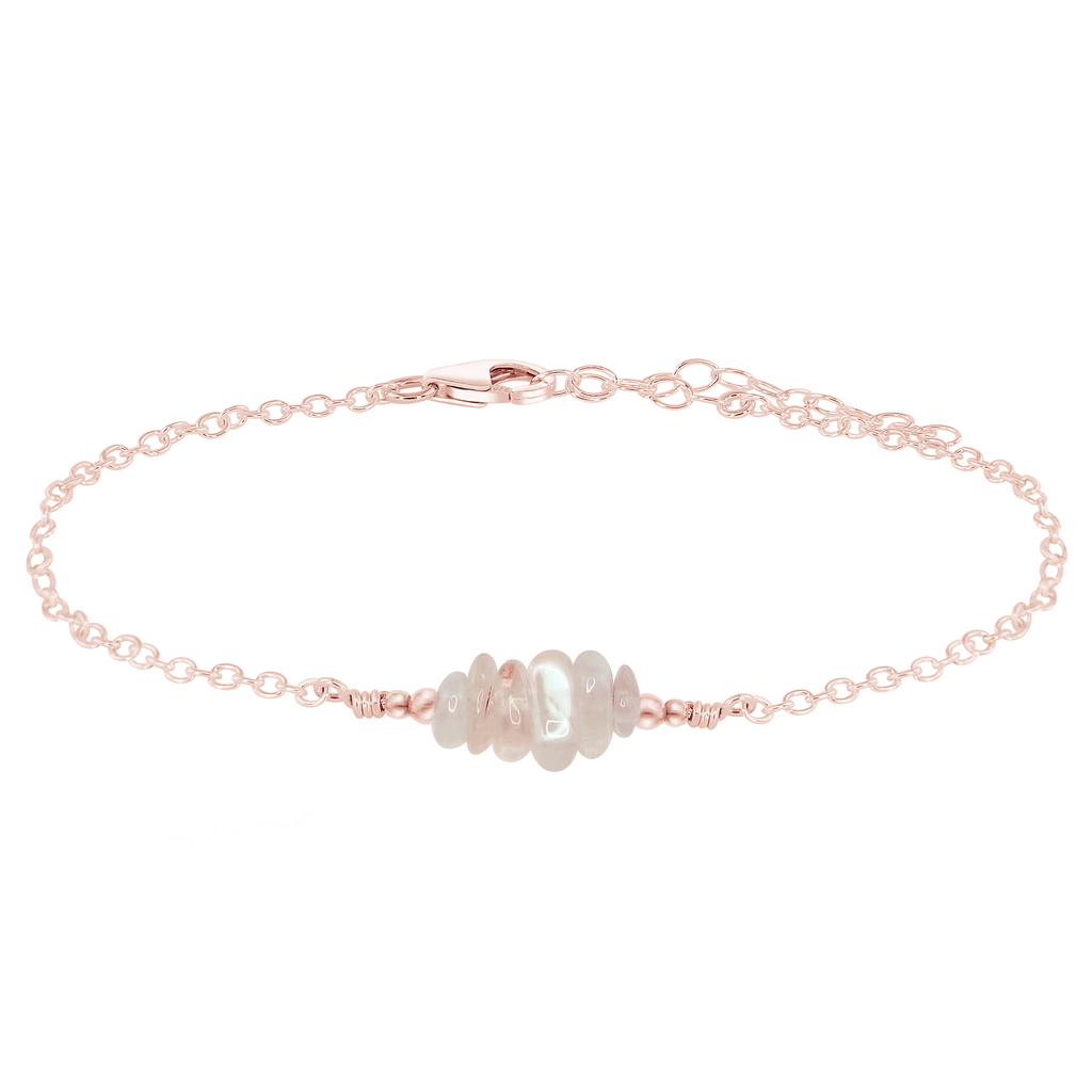 Rainbow moonstone Chip Bead Bar Anklet - Rainbow moonstone Chip Bead Bar Anklet - 14k Rose Gold Fill - Luna Tide Handmade Crystal Jewellery