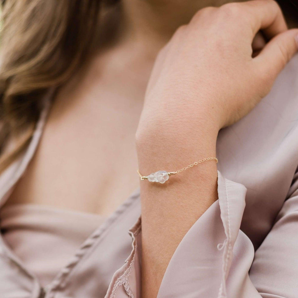 Rainbow moonstone Chip Bead Bar Bracelet - Rainbow moonstone Chip Bead Bar Bracelet - 14k Gold Fill - Luna Tide Handmade Crystal Jewellery