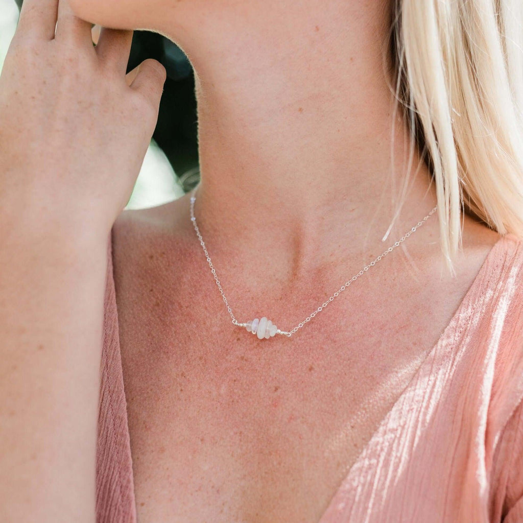 Rainbow Moonstone Chip Bead Bar Necklace - Rainbow Moonstone Chip Bead Bar Necklace - 14k Gold Fill - Luna Tide Handmade Crystal Jewellery