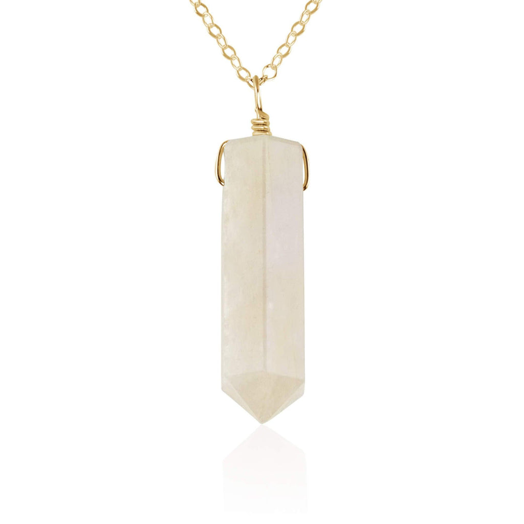 Rainbow Moonstone Crystal Generator Point Pendant Necklace - Rainbow Moonstone Crystal Generator Point Pendant Necklace - 14k Gold Fill / Cable - Luna Tide Handmade Crystal Jewellery