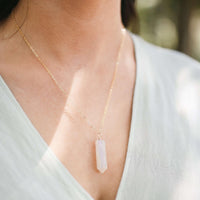 Large Crystal Point Necklace - White Moonstone - 14K Gold Fill - Luna Tide Handmade Jewellery