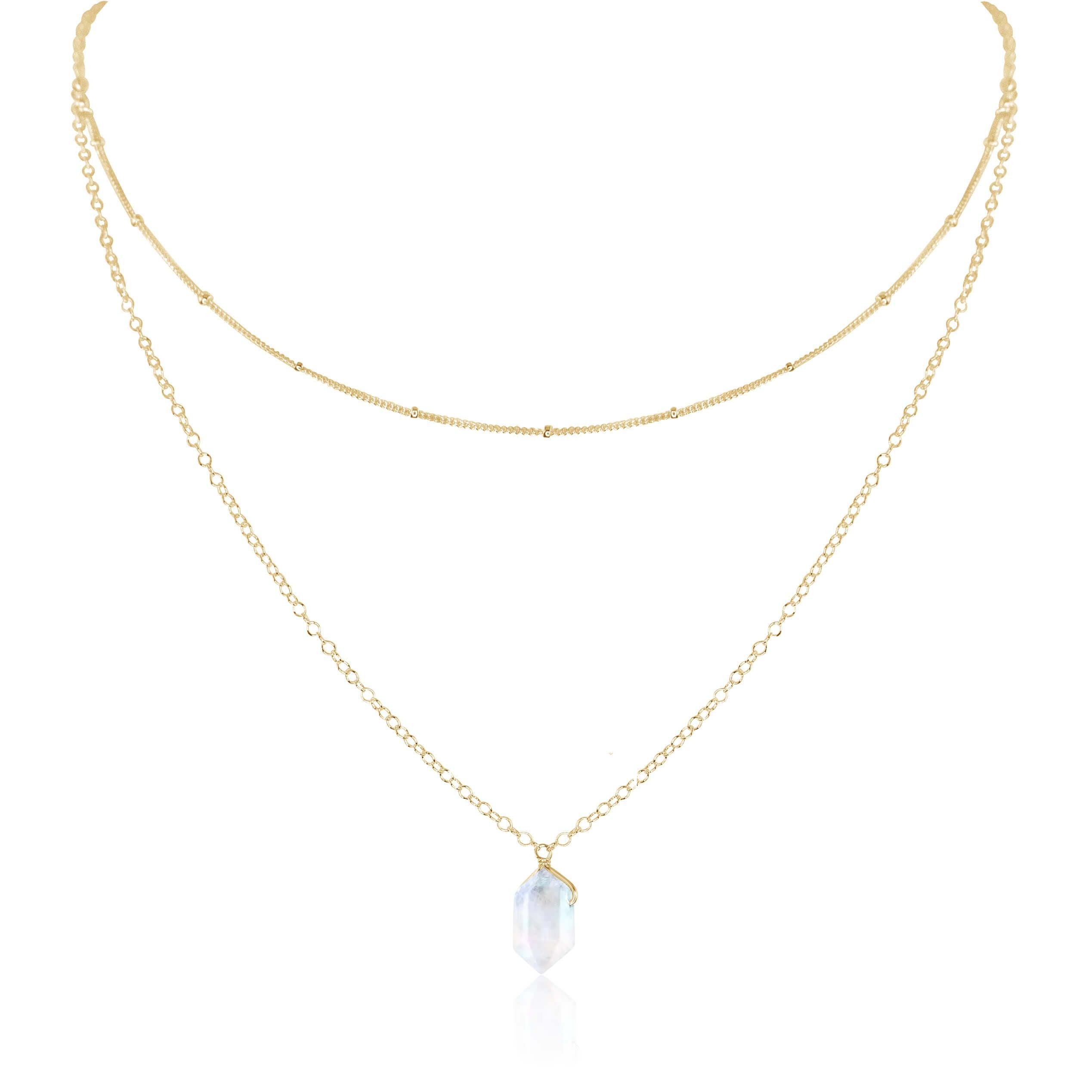 Rainbow Moonstone Double Terminated Crystal Chain Layered Choker
