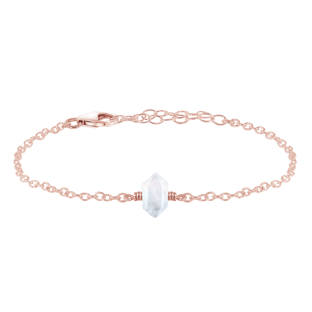 Rainbow Moonstone Double Terminated Mini Crystal Point Bracelet - Rainbow Moonstone Double Terminated Mini Crystal Point Bracelet - 14k Rose Gold Fill - Luna Tide Handmade Crystal Jewellery