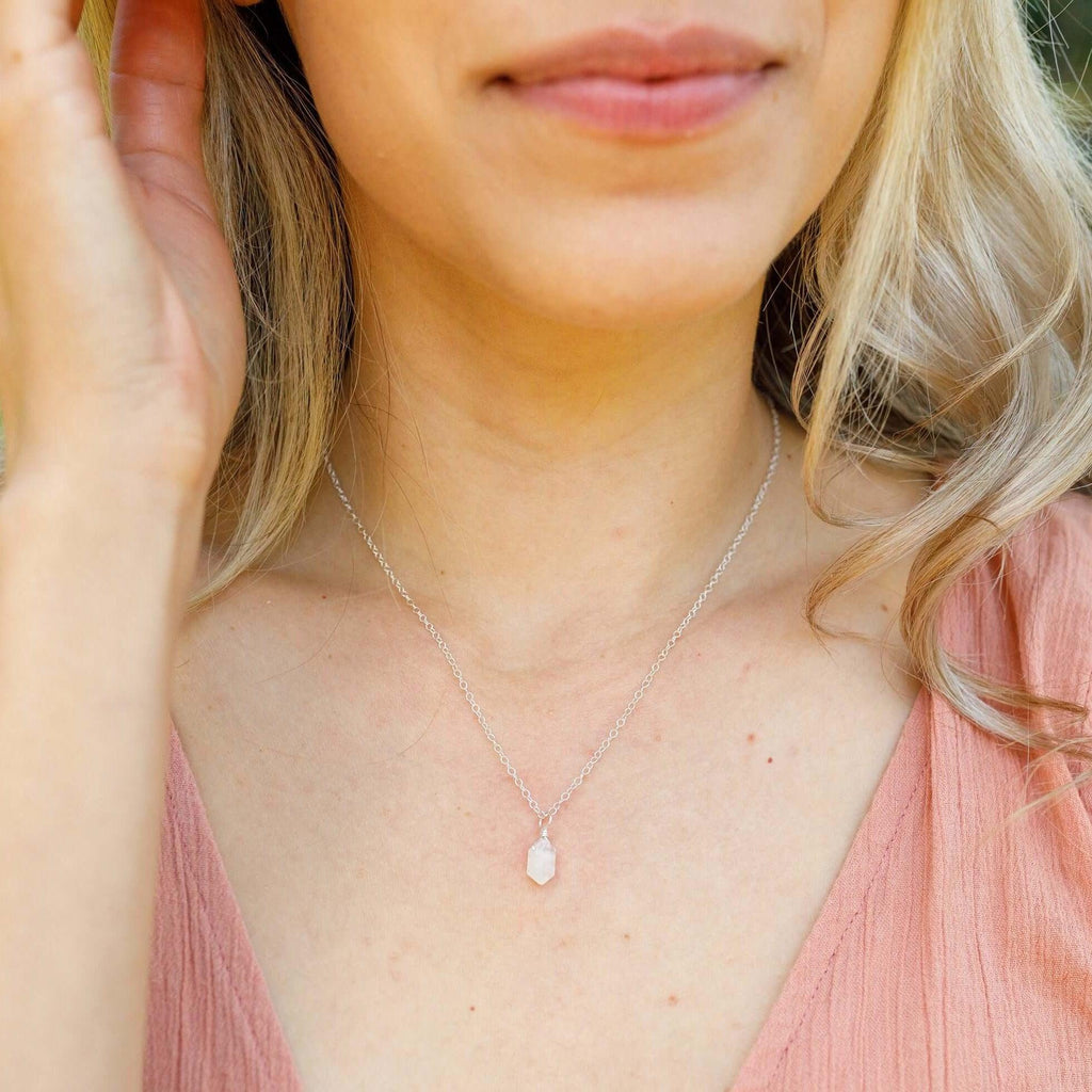 Rainbow Moonstone Mini Double Terminated Crystal Point Pendant Necklace - Rainbow Moonstone Mini Double Terminated Crystal Point Pendant Necklace - 14k Gold Fill / Cable - Luna Tide Handmade Crystal Jewellery