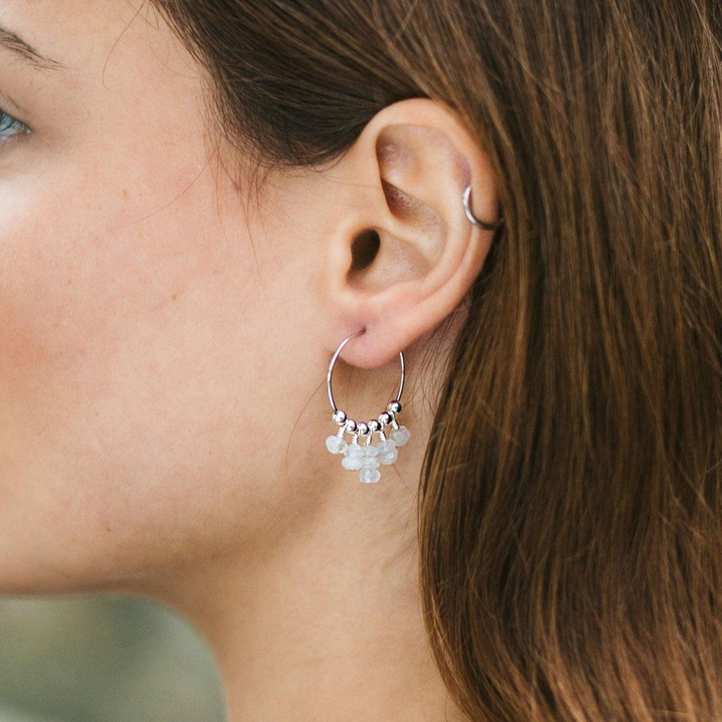 Rainbow Moonstone Statement Hoop Earrings - Rainbow Moonstone Statement Hoop Earrings - 14k Gold Fill - Luna Tide Handmade Crystal Jewellery