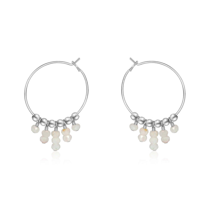 Rainbow Moonstone Statement Hoop Earrings - Rainbow Moonstone Statement Hoop Earrings - Sterling Silver - Luna Tide Handmade Crystal Jewellery