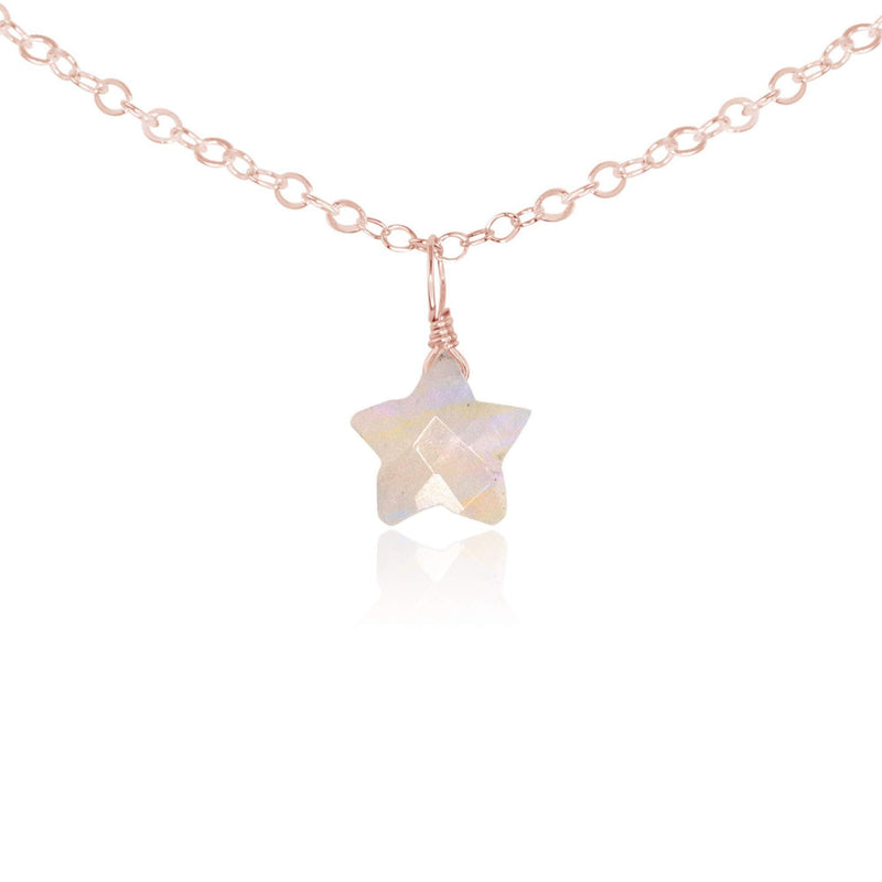 Rainbow Moonstone Tiny Star Pendant Choker Necklace - Rainbow Moonstone Tiny Star Pendant Choker Necklace - 14k Rose Gold Fill - Luna Tide Handmade Crystal Jewellery