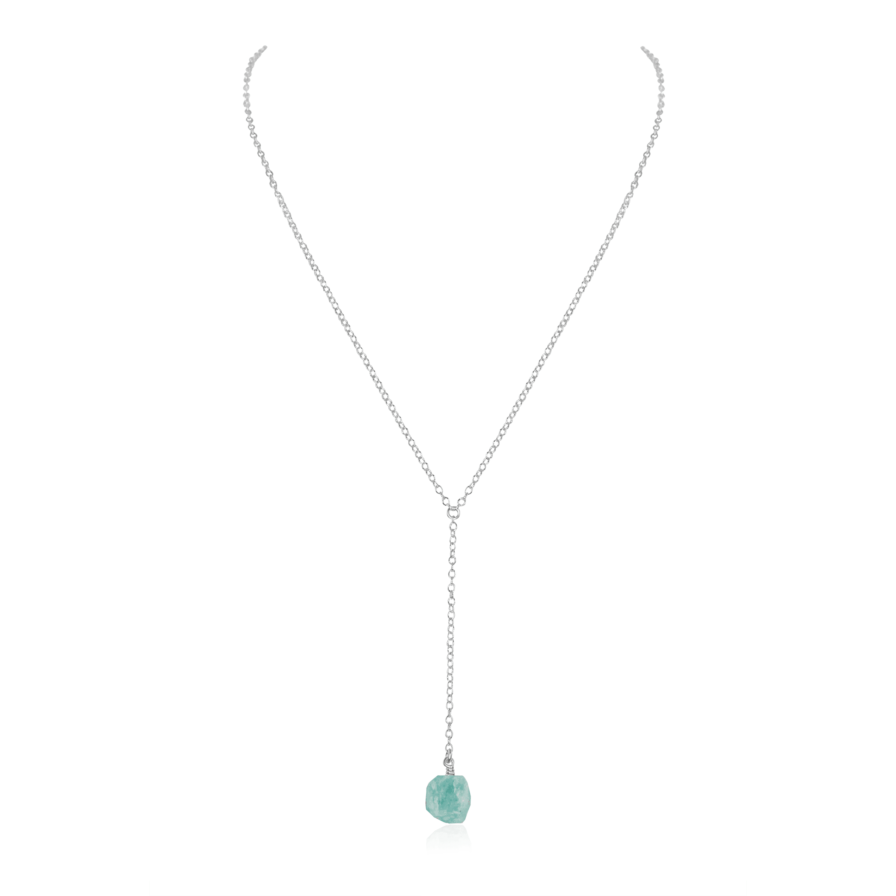 Raw Amazonite Crystal Lariat Necklace - Raw Amazonite Crystal Lariat Necklace - Sterling Silver - Luna Tide Handmade Crystal Jewellery