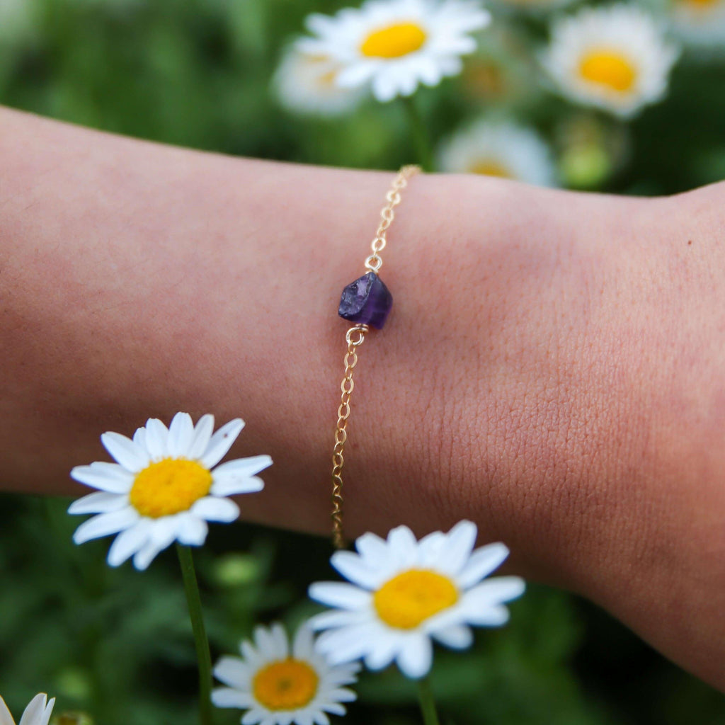 Raw Amethyst Crystal Nugget Bracelet - Raw Amethyst Crystal Nugget Bracelet - Sterling Silver - Luna Tide Handmade Crystal Jewellery