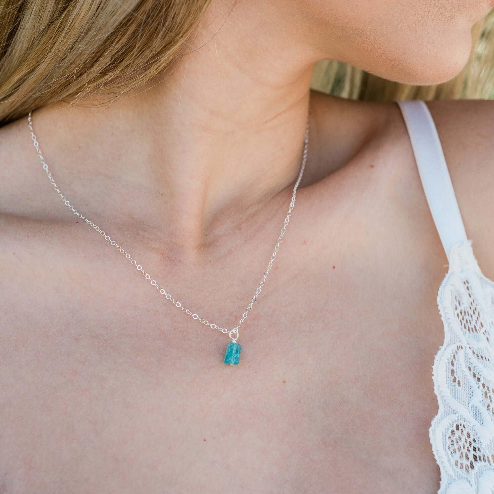 Raw Apatite Natural Crystal Pendant Necklace - Raw Apatite Natural Crystal Pendant Necklace - Sterling Silver / Satellite - Luna Tide Handmade Crystal Jewellery