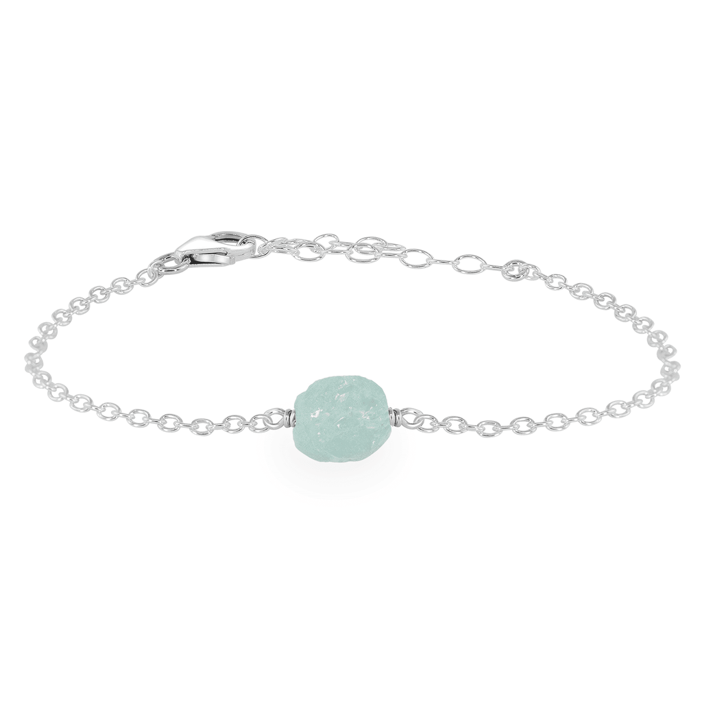 Raw Aquamarine Crystal Nugget Bracelet - Raw Aquamarine Crystal Nugget Bracelet - Sterling Silver - Luna Tide Handmade Crystal Jewellery