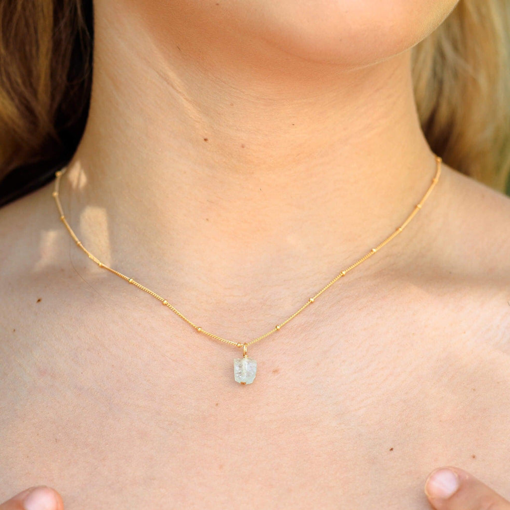 Raw Aquamarine Natural Crystal Pendant Necklace - Raw Aquamarine Natural Crystal Pendant Necklace - Sterling Silver / Satellite - Luna Tide Handmade Crystal Jewellery