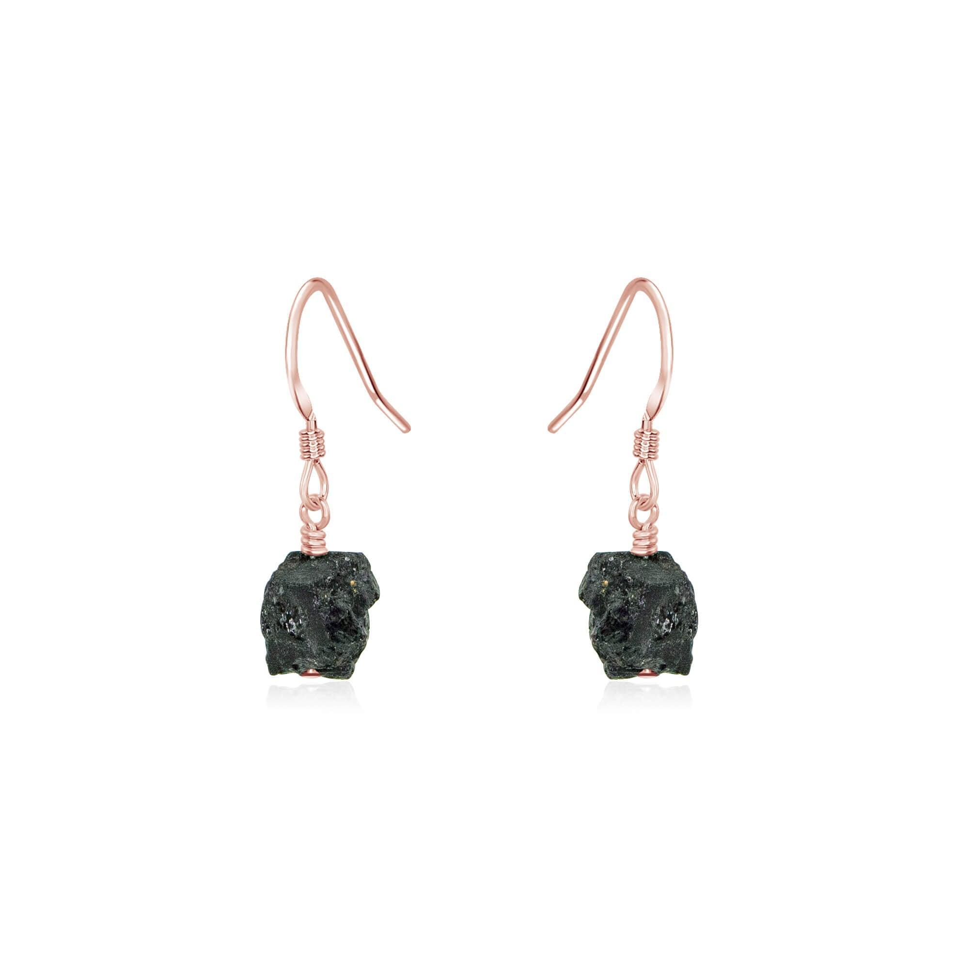 Raw Black Tourmaline Crystal Dangle Drop Earrings - Raw Black Tourmaline Crystal Dangle Drop Earrings - 14k Rose Gold Fill - Luna Tide Handmade Crystal Jewellery