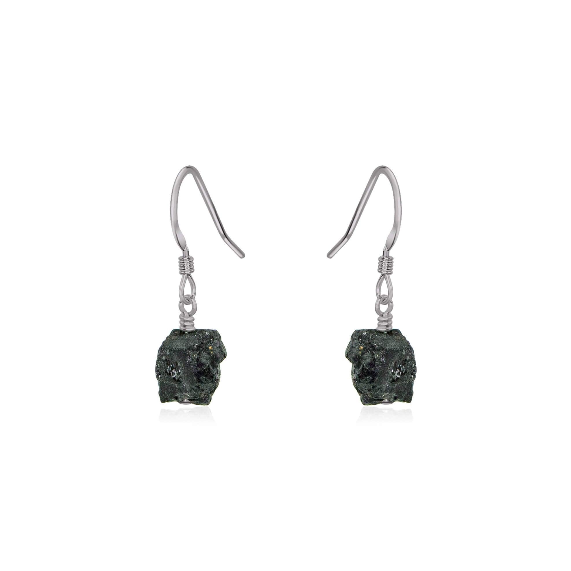 Raw Black Tourmaline Crystal Dangle Drop Earrings - Raw Black Tourmaline Crystal Dangle Drop Earrings - Stainless Steel - Luna Tide Handmade Crystal Jewellery