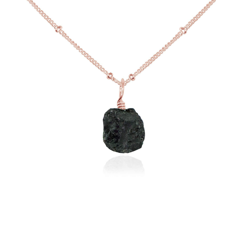 Raw Black Tourmaline Natural Crystal Pendant Necklace - Raw Black Tourmaline Natural Crystal Pendant Necklace - 14k Rose Gold Fill / Satellite - Luna Tide Handmade Crystal Jewellery