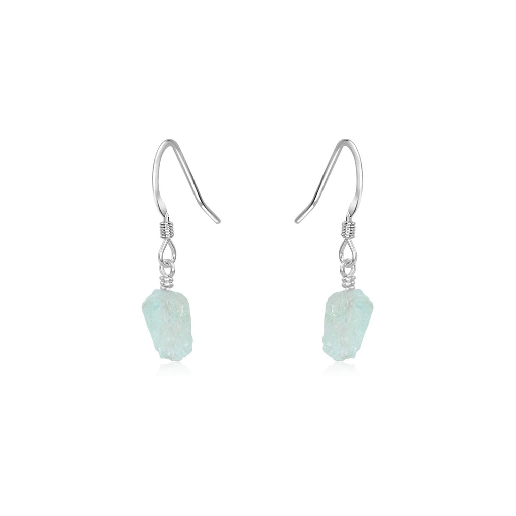 Raw Blue Aquamarine Crystal Dangle Drop Earrings - Raw Blue Aquamarine Crystal Dangle Drop Earrings - Sterling Silver - Luna Tide Handmade Crystal Jewellery