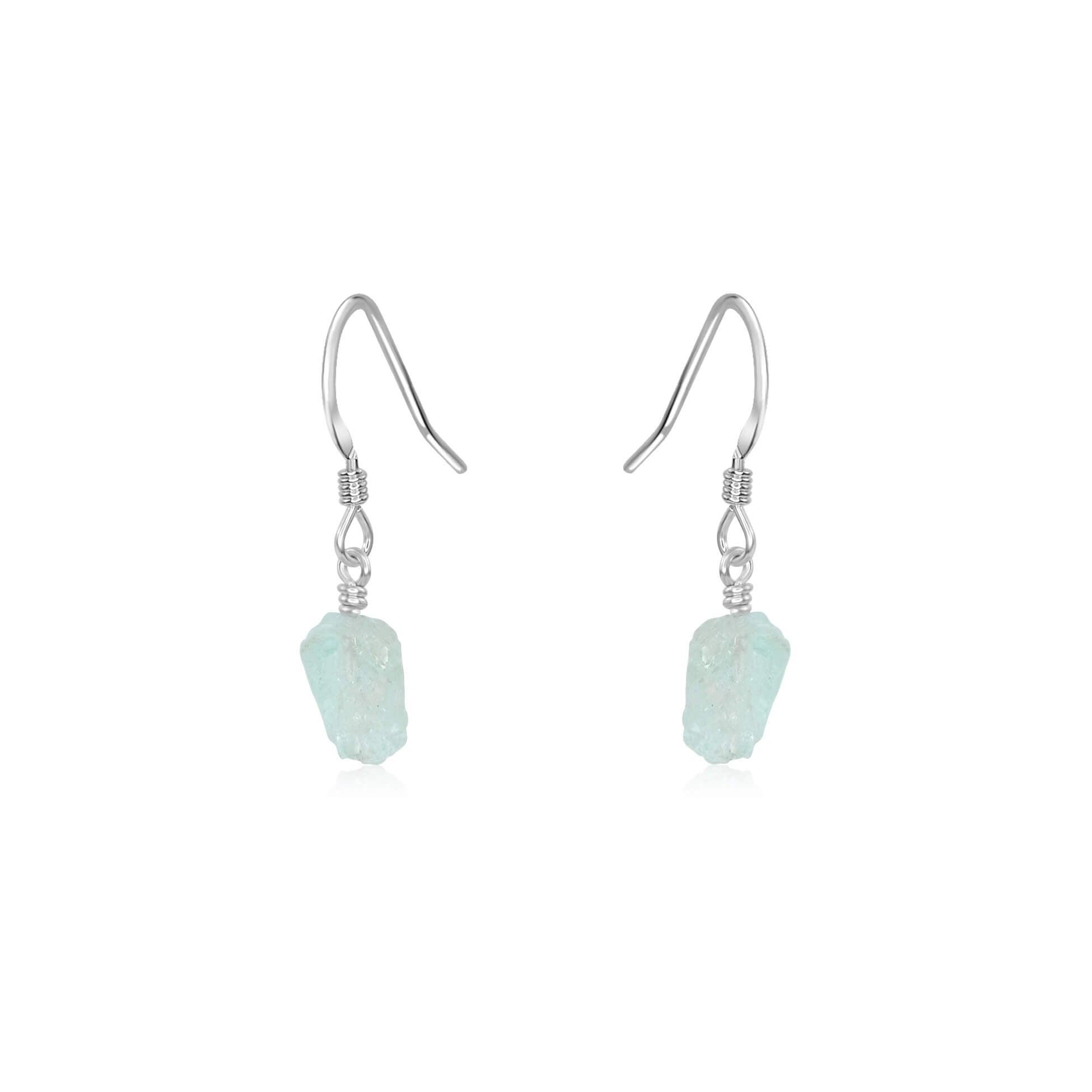 Raw Blue Aquamarine Crystal Dangle Drop Earrings - Raw Blue Aquamarine Crystal Dangle Drop Earrings - Sterling Silver - Luna Tide Handmade Crystal Jewellery