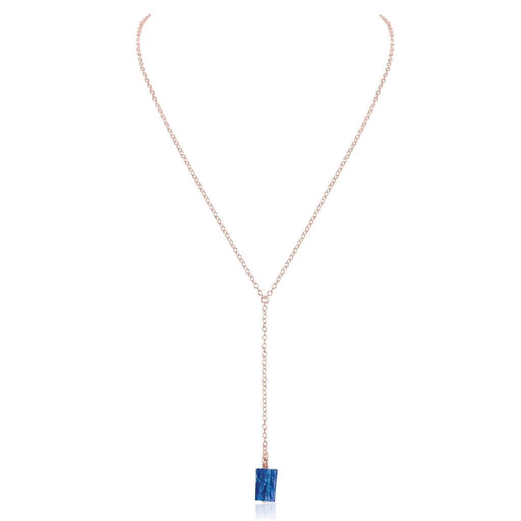 Raw Blue Kyanite Crystal Lariat Necklace - Raw Blue Kyanite Crystal Lariat Necklace - 14k Rose Gold Fill - Luna Tide Handmade Crystal Jewellery