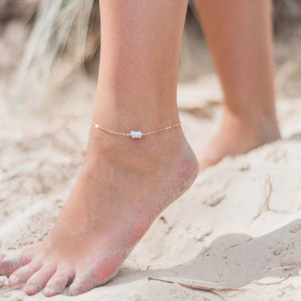 Raw Blue Lace Agate Crystal Nugget Anklet - Raw Blue Lace Agate Crystal Nugget Anklet - 14k Gold Fill - Luna Tide Handmade Crystal Jewellery
