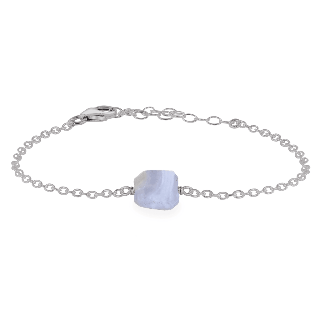 Raw Blue Lace Agate Crystal Nugget Bracelet - Raw Blue Lace Agate Crystal Nugget Bracelet - Stainless Steel - Luna Tide Handmade Crystal Jewellery