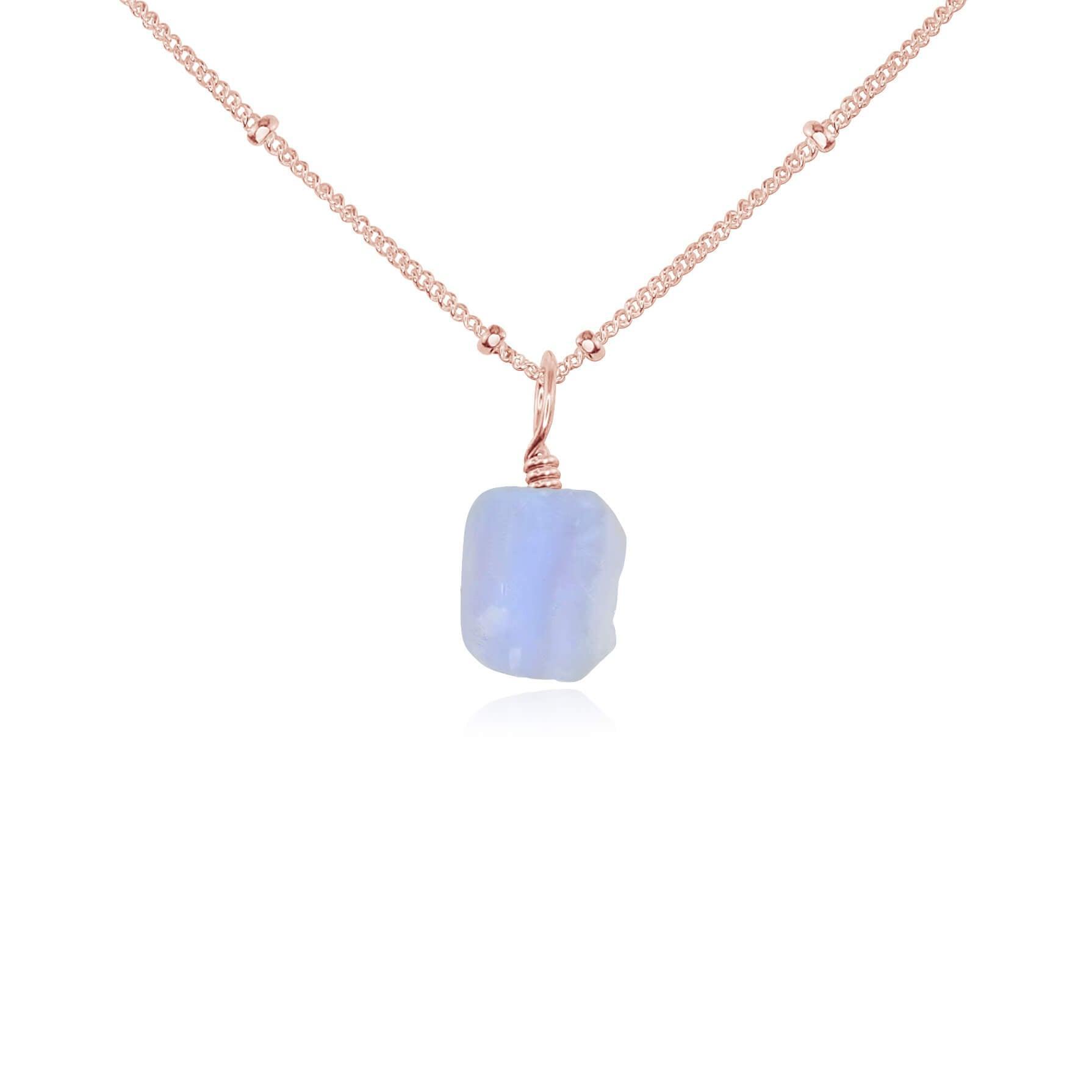 Raw Blue Lace Agate Natural Crystal Pendant Necklace - Raw Blue Lace Agate Natural Crystal Pendant Necklace - 14k Rose Gold Fill / Satellite - Luna Tide Handmade Crystal Jewellery