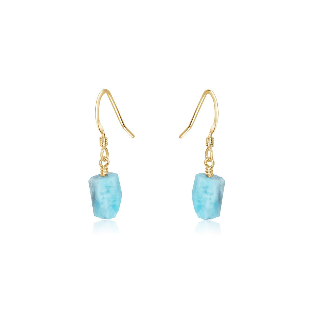 Raw Blue Larimar Crystal Dangle Drop Earrings - Raw Blue Larimar Crystal Dangle Drop Earrings - 14k Gold Fill - Luna Tide Handmade Crystal Jewellery