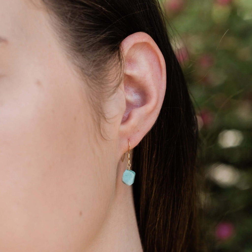 Raw Blue Larimar Crystal Dangle Drop Earrings - Raw Blue Larimar Crystal Dangle Drop Earrings - 14k Gold Fill - Luna Tide Handmade Crystal Jewellery