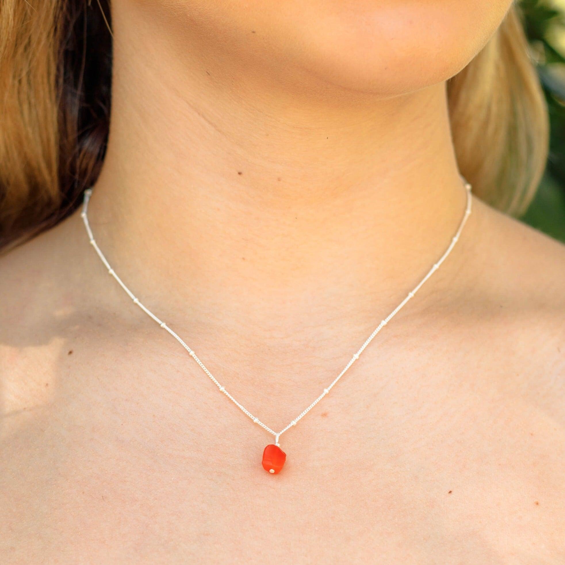 Raw Carnelian Natural Crystal Pendant Necklace - Raw Carnelian Natural Crystal Pendant Necklace - 14k Gold Fill / Satellite - Luna Tide Handmade Crystal Jewellery