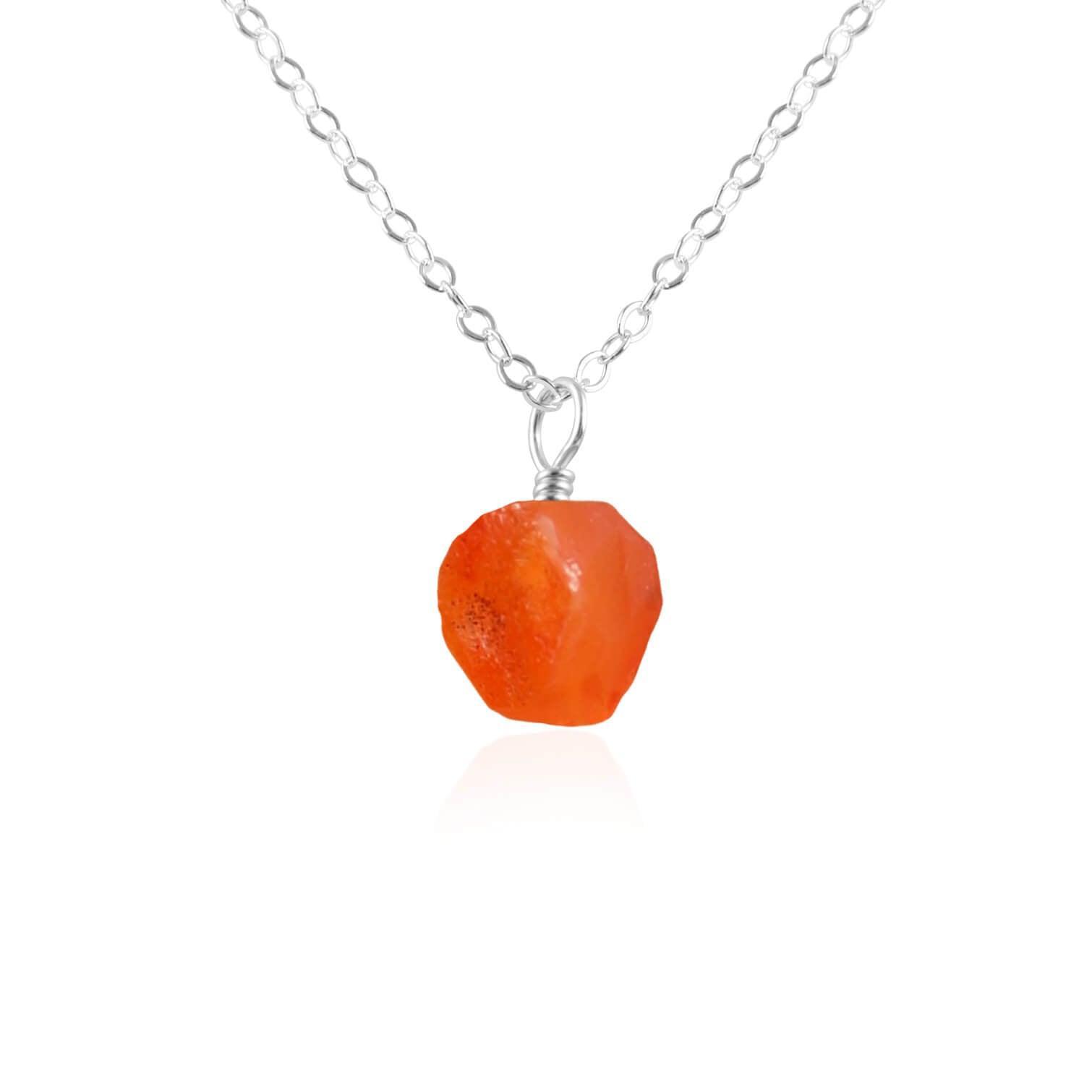 Raw Carnelian Natural Crystal Pendant Necklace - Raw Carnelian Natural Crystal Pendant Necklace - Sterling Silver / Cable - Luna Tide Handmade Crystal Jewellery