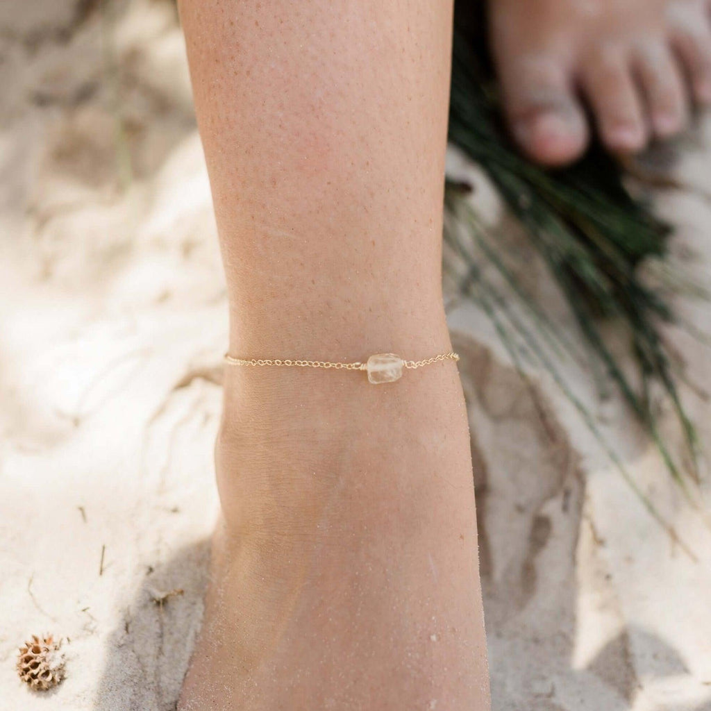 Raw Citrine Crystal Nugget Anklet - Raw Citrine Crystal Nugget Anklet - Sterling Silver - Luna Tide Handmade Crystal Jewellery