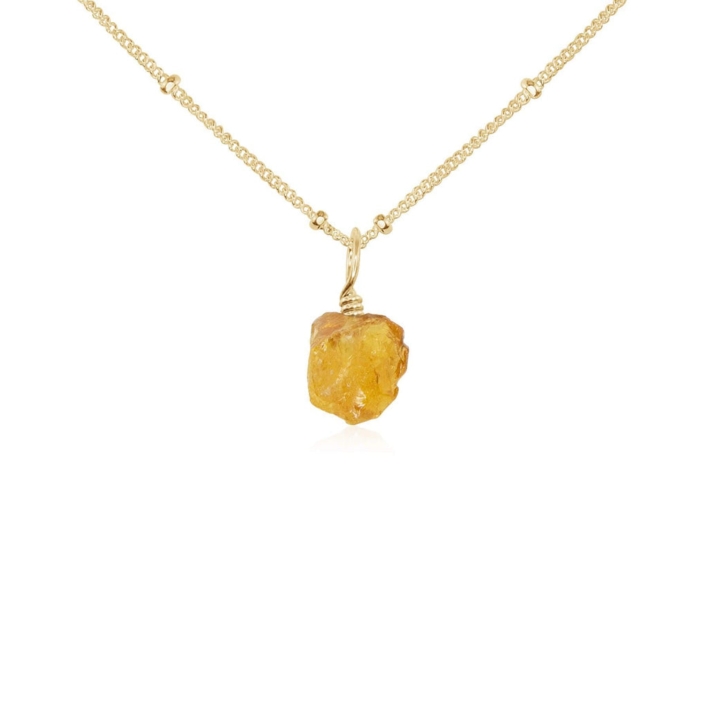 Raw Citrine Natural Crystal Pendant Necklace - Raw Citrine Natural Crystal Pendant Necklace - 14k Gold Fill / Satellite - Luna Tide Handmade Crystal Jewellery