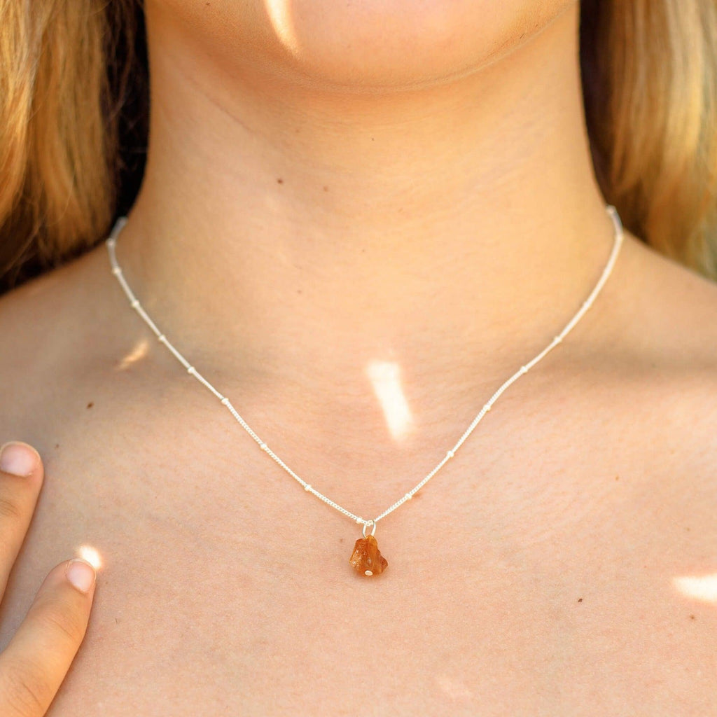 Raw Citrine Natural Crystal Pendant Necklace - Raw Citrine Natural Crystal Pendant Necklace - 14k Gold Fill / Satellite - Luna Tide Handmade Crystal Jewellery