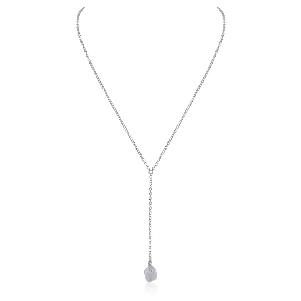 Raw Clear Quartz Crystal Lariat Necklace - Raw Clear Quartz Crystal Lariat Necklace - Stainless Steel - Luna Tide Handmade Crystal Jewellery