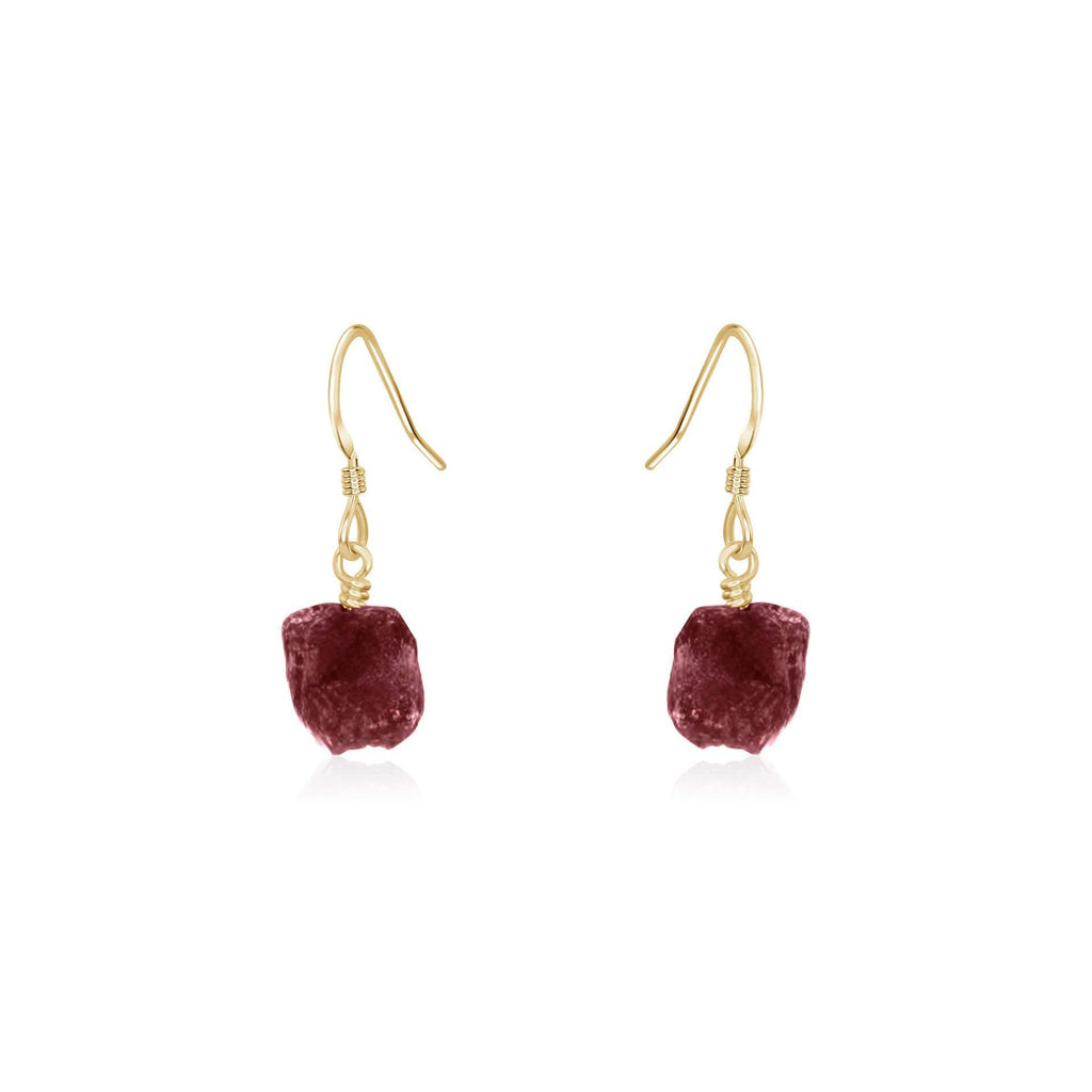 Raw Earth Red Ruby Crystal Dangle Drop Earrings - Raw Earth Red Ruby Crystal Dangle Drop Earrings - 14k Gold Fill - Luna Tide Handmade Crystal Jewellery