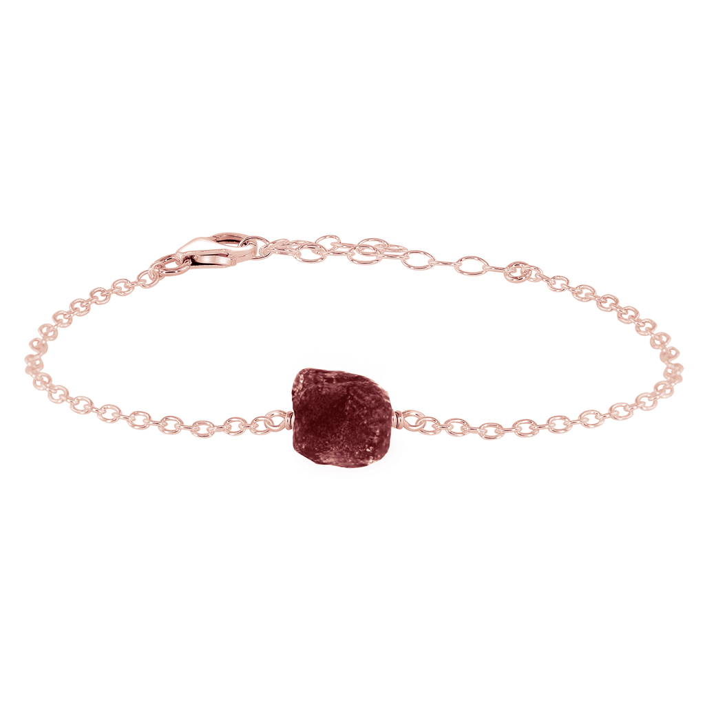 Raw Earth Red Ruby Crystal Nugget Bracelet - Raw Earth Red Ruby Crystal Nugget Bracelet - 14k Rose Gold Fill - Luna Tide Handmade Crystal Jewellery