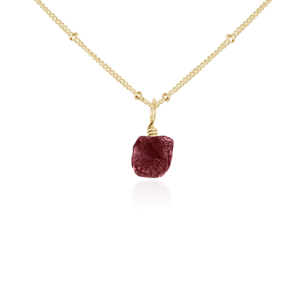 Raw Earth Red Ruby Natural Crystal Pendant Necklace - Raw Earth Red Ruby Natural Crystal Pendant Necklace - 14k Gold Fill / Satellite - Luna Tide Handmade Crystal Jewellery